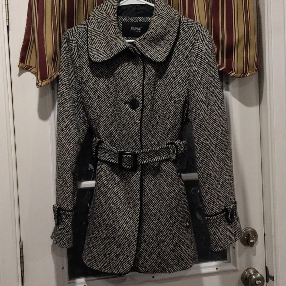 Women's Black and White Herringbone Coat